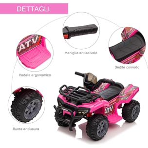 HOMCOM Quad Elettrico per Bambini 18-36 Mesi con Batteria Ricaricabile 6V, in Metallo e PP, 70x42x45 cm, Rosa