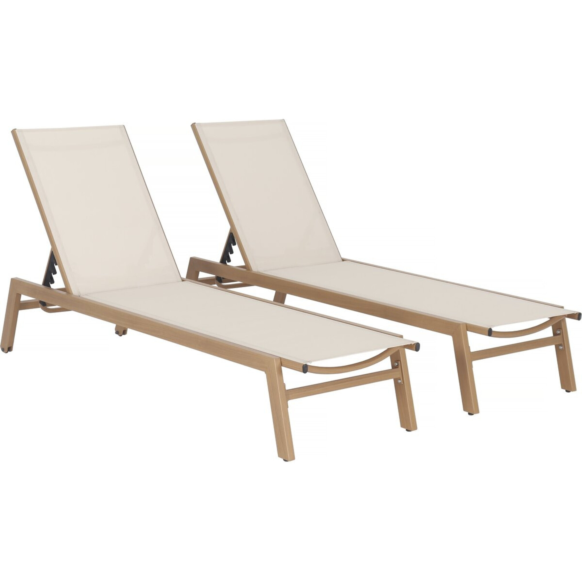 Lot de 2 bains de soleil en aluminium imitation bois "Elysia" - Ecru