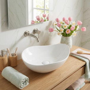 Vasque à poser design asymétrique 50,5 x 38 x 19 cm sans trop-plein blanc brillant PixL (CEPX5038)