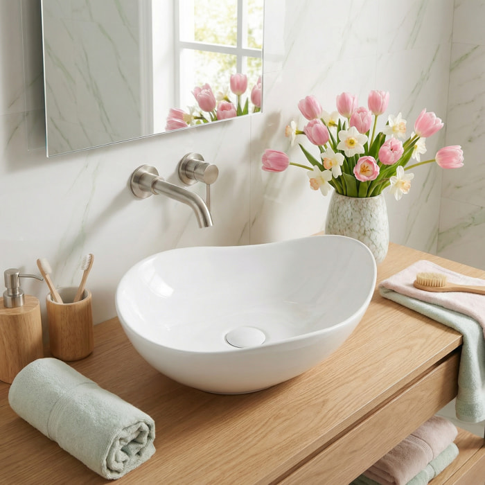 Vasque à poser design asymétrique 50,5 x 38 x 19 cm sans trop-plein blanc brillant PixL (CEPX5038)