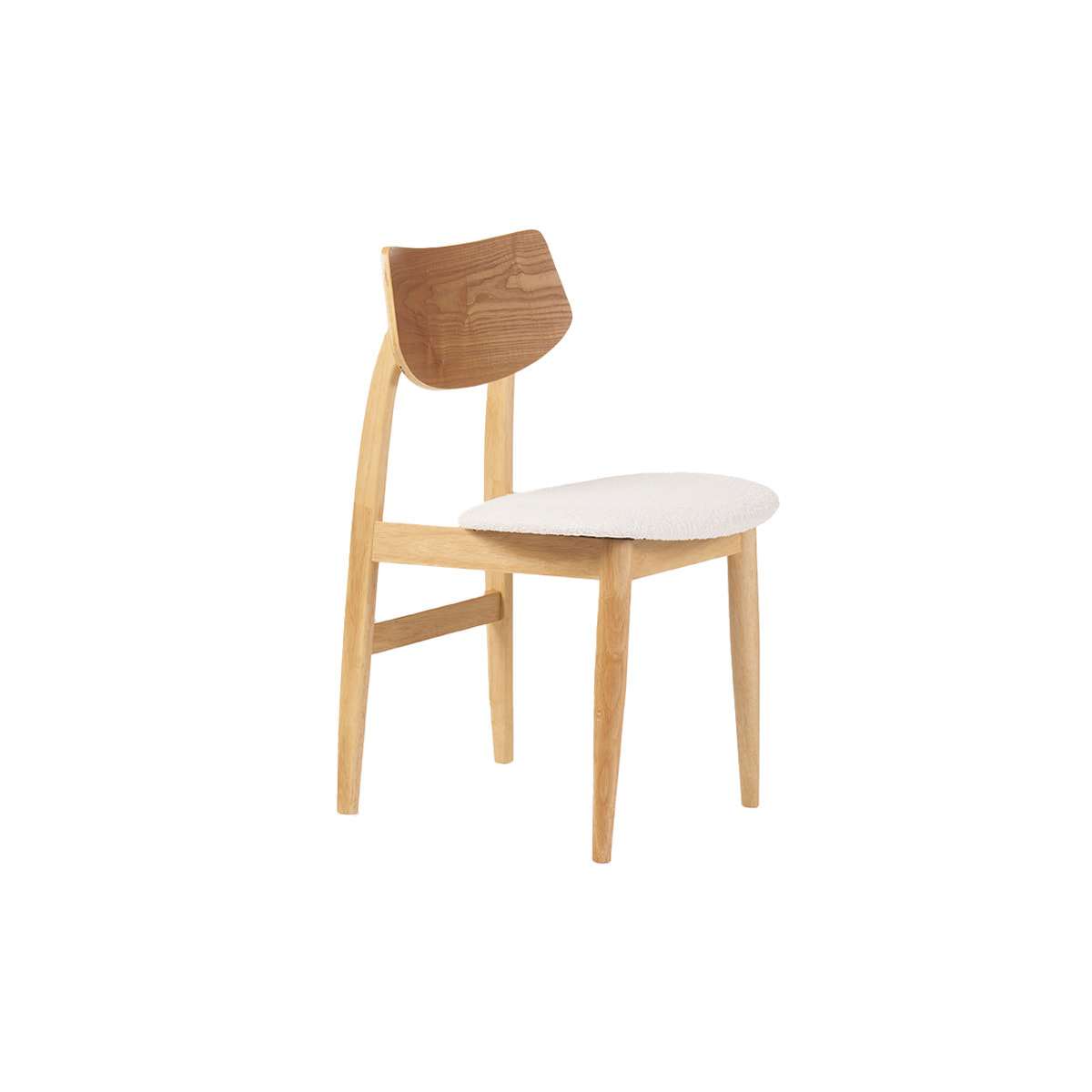 Chaises scandinaves en bois clair et tissu effet laine bouclée blanc (lot de 2) ELION