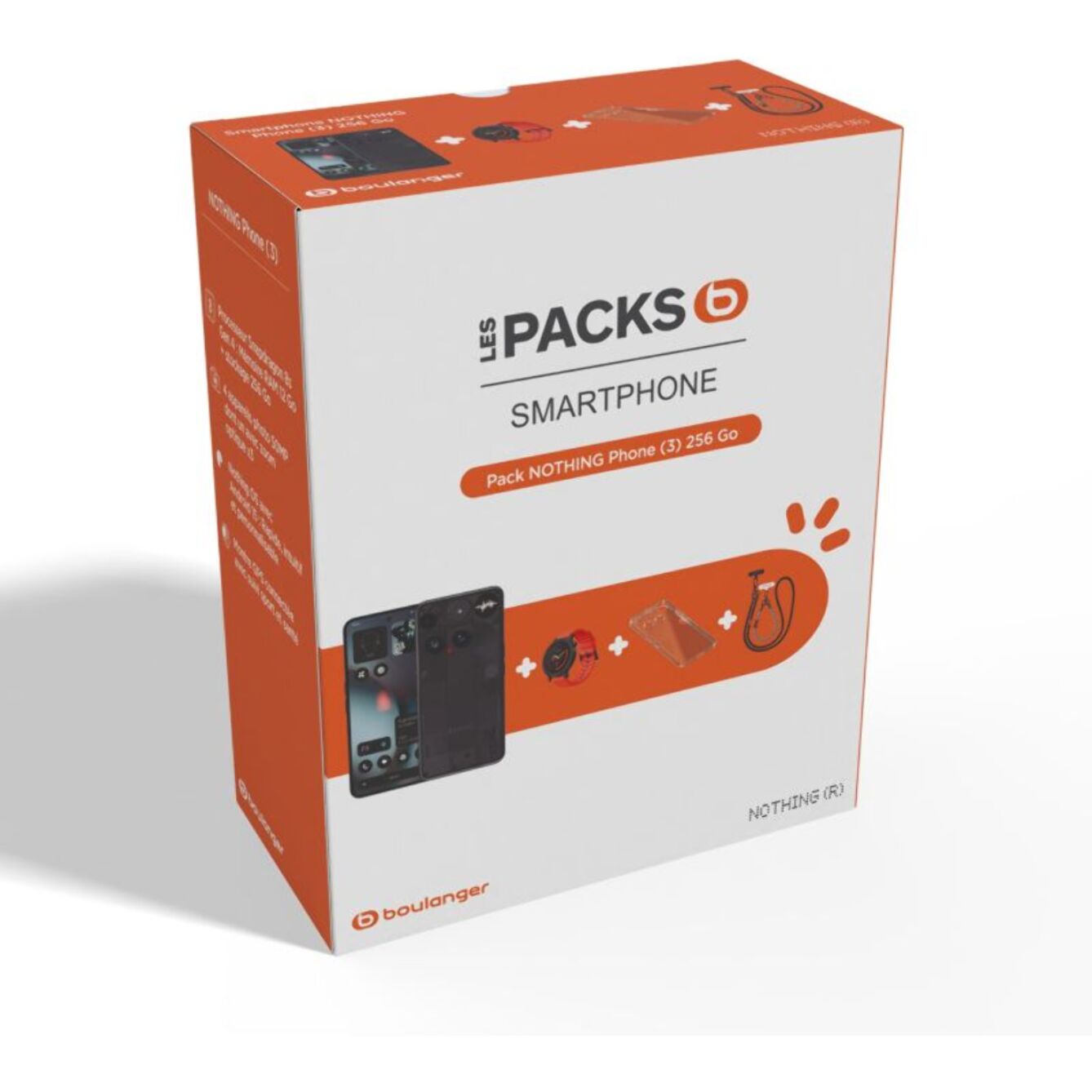 Smartphone NOTHING Pack Phone 3 Noir 256Go + Watch 3 Pro Orange + Coque + Tour de cou