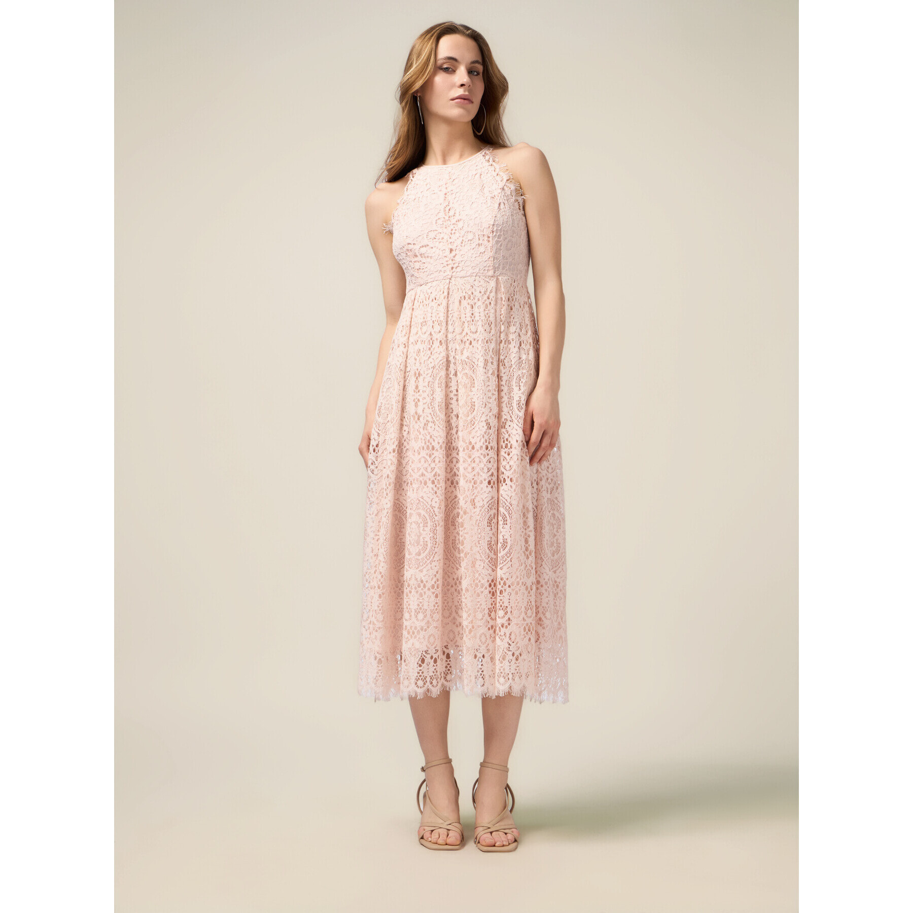 Oltre - Vestito midi in pizzo misto cotone - Rosa