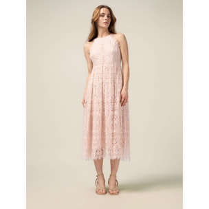 Oltre - Vestito midi in pizzo misto cotone - Rosa
