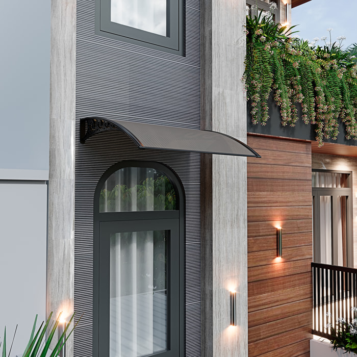 Pensilina Per Copertura In Policarbonato Alveolare Tettoia Modulabile Per Esterno Porte Balcone Finestre Elegante Resistente Fumè 100 x 120 cm