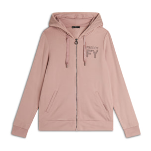 Felpa donna con zip e cappuccio bordato in velluto