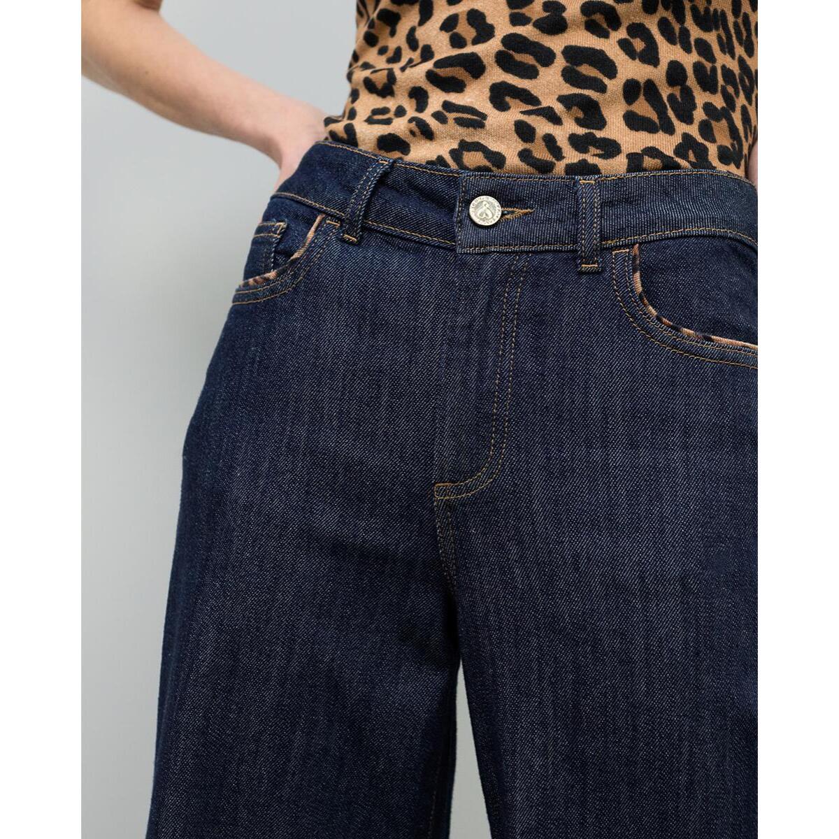 Culottes in denim con dettaglio leopardato sulle tasche
