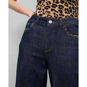 Culottes in denim con dettaglio leopardato sulle tasche