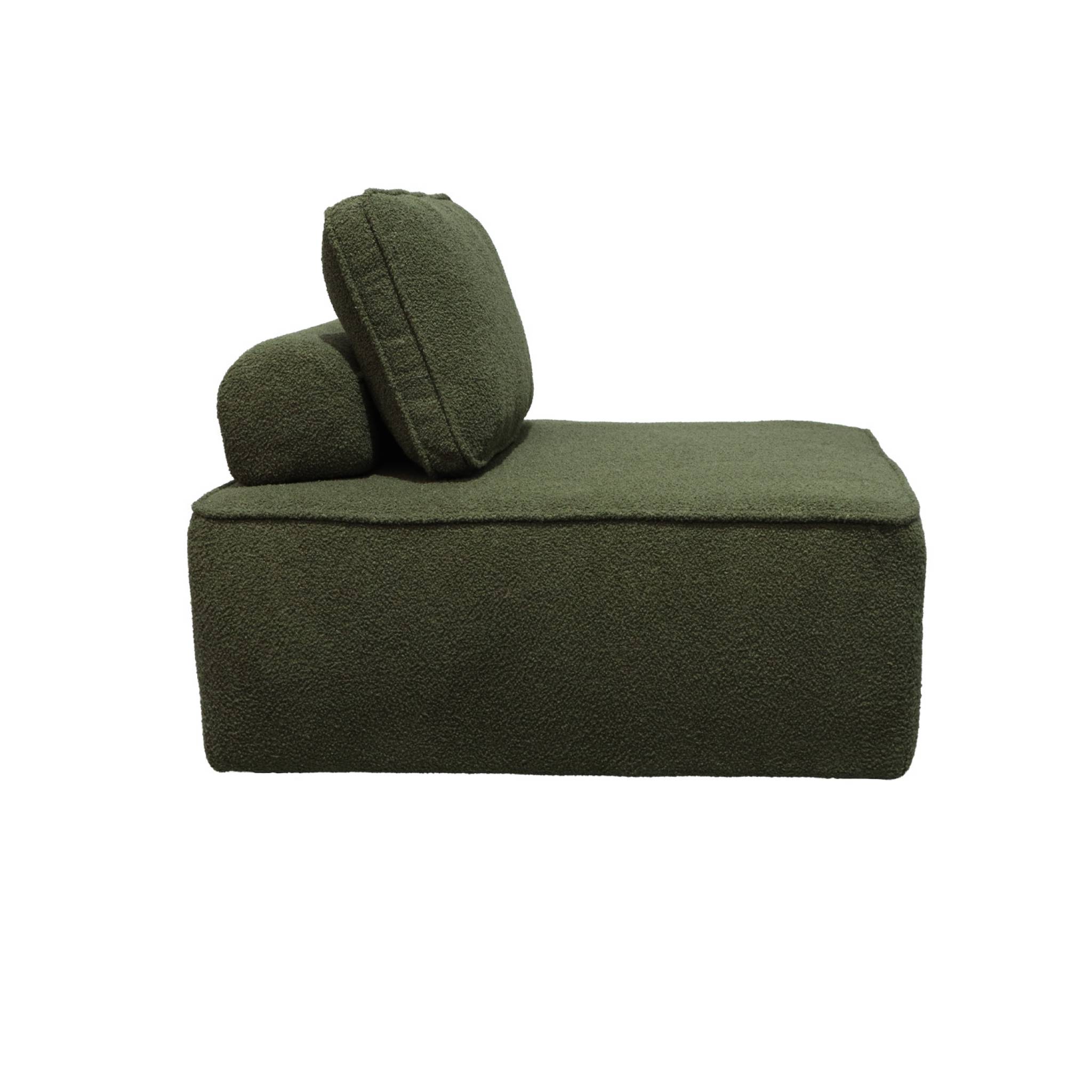 Chauffeuse pour canapé modulable tissu bouclette kaki 1 place Bao. L 90 x P 90 x H 74cm