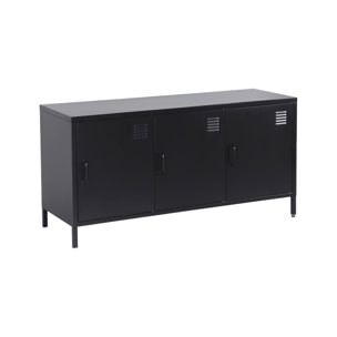 Meuble TV industriel métal noir 3 portes 120cm - Alabama