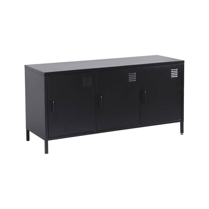 Meuble TV industriel métal noir 3 portes 120cm - Alabama