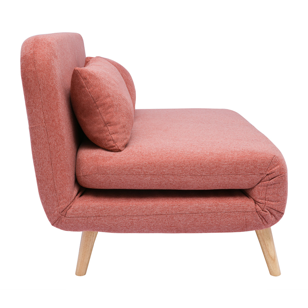 Chauffeuse 2 places convertible en tissu effet velours texturé terracotta et bois clair AMIKO