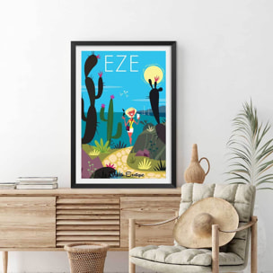 Poster de jardin exotique d' eze Affiche + cadre en bois - Noir