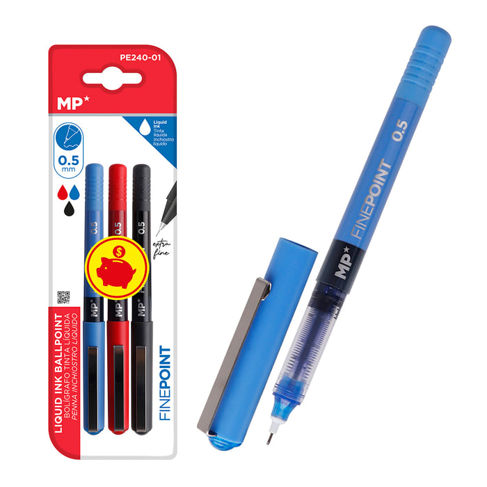 SET BOLÍGRAFO TINTA LÍQUIDA PUNTA AGUJA 0.5 mm 3 Uds.