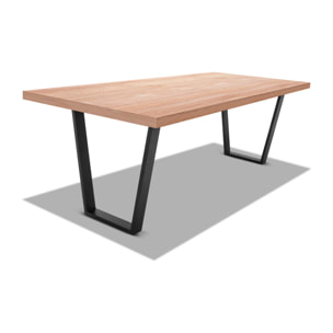 Tavolo da pranzo 160x90cm in legno e metallo con piedi trapezoidali e ripiano in colore legno neutro