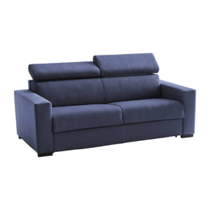 Divano Letto Agrippina, Divano a 2 posti Large, 100% Made in Italy, Sofà Soggiorno con apertura girevole, con poggiatesta regolabili e Braccioli standard, Cm 200x95h85, Blu