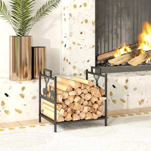 Outsunny Estante de Leña Metálico, 42,5x33,5x43 cm, Leñero Exterior Decorativo Resistente con Asas, Soporte de Madera para Chimenea, para Jardín, Terraza