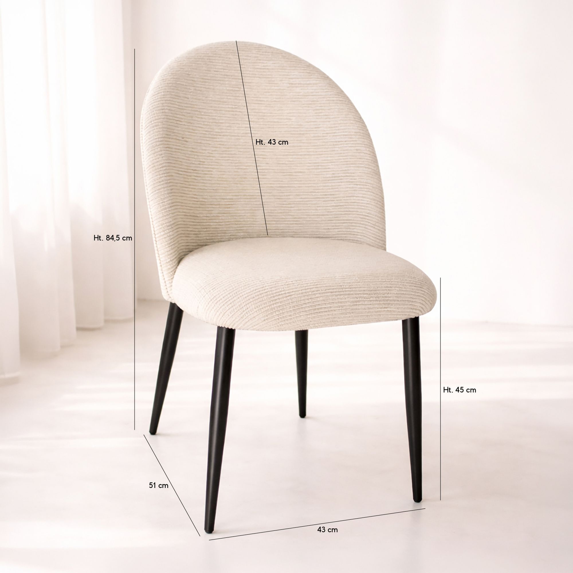 Lot de 2 chaises en métal noir et tissu écru LEONIE