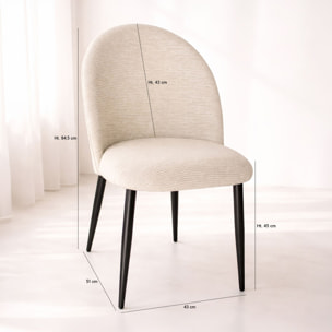 Lot de 2 chaises en métal noir et tissu écru LEONIE