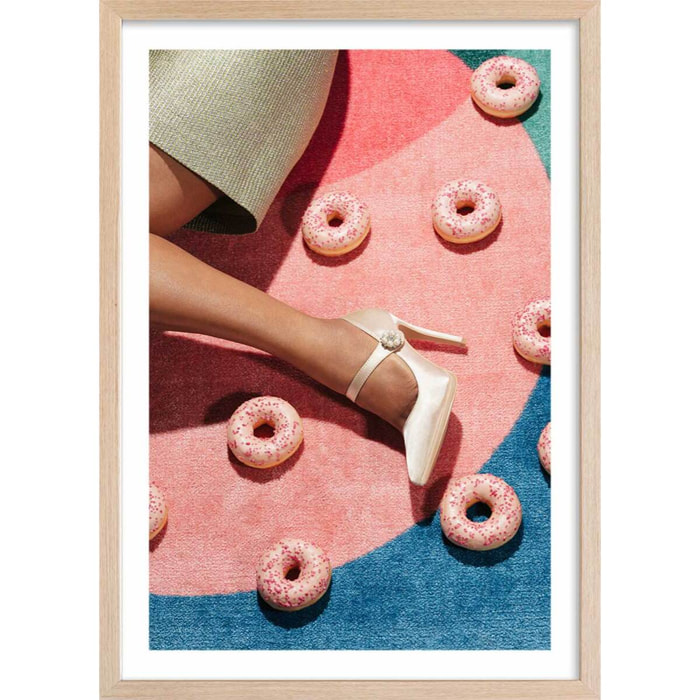 Affiche vintage Pink pique nique Affiche + cadre en bois - Chêne