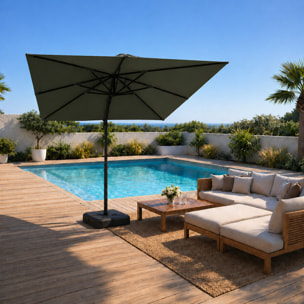 Parasol carré 3x3 déporté rotatif vert en aluminium RAFAELA