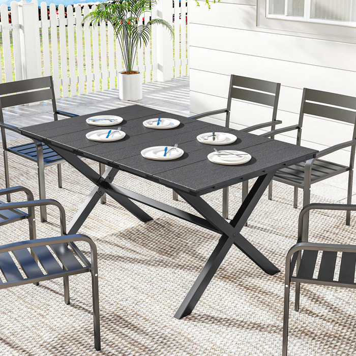 Table de jardin rectangulaire design 4-6 pers. piètement croisé plateau effet bois noir