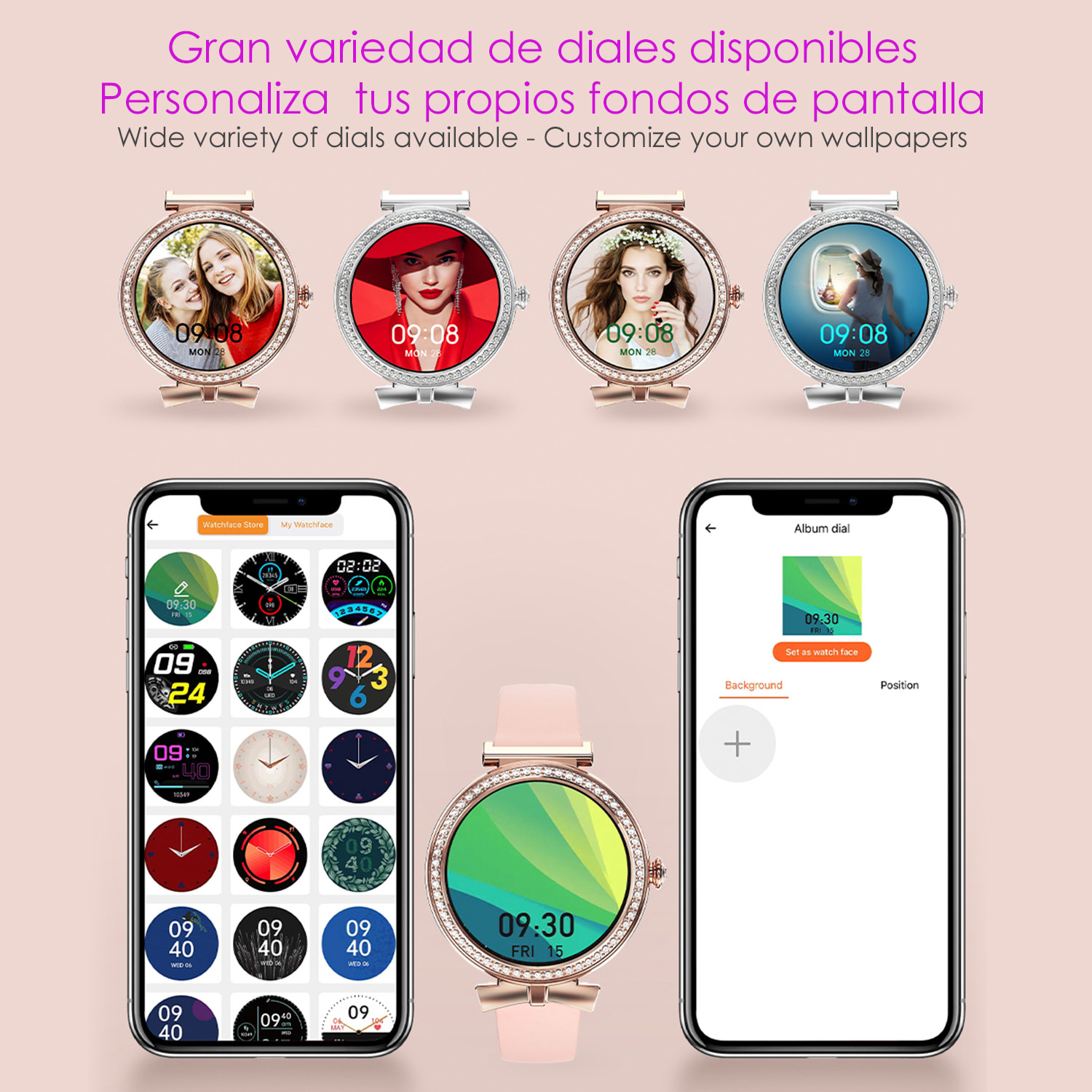 Smartwatch QS01 compatto ed elegante. Chiamate BT, notifiche push. Monitoraggio sanitario, cicli femminili. Modalità sportive.