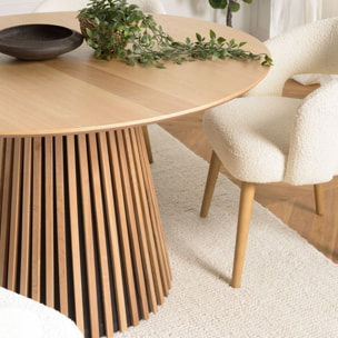 SYA - Table à manger ronde D120 décor et chêne naturel pied à motif strié