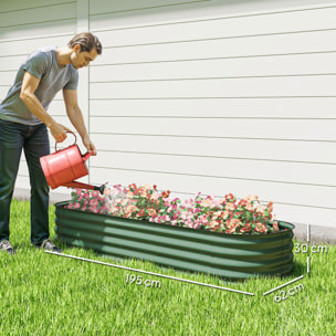 Carré potager de jardin dim. 195L x 62l x 30H cm modulable tôle d'acier ondulée vert