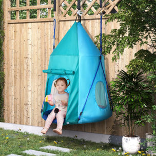 Balançoire nid d'oiseau ronde balançoire panier Ø 1,1 x 1,5H m - tente amovible incluse - accessoires inclus bleu