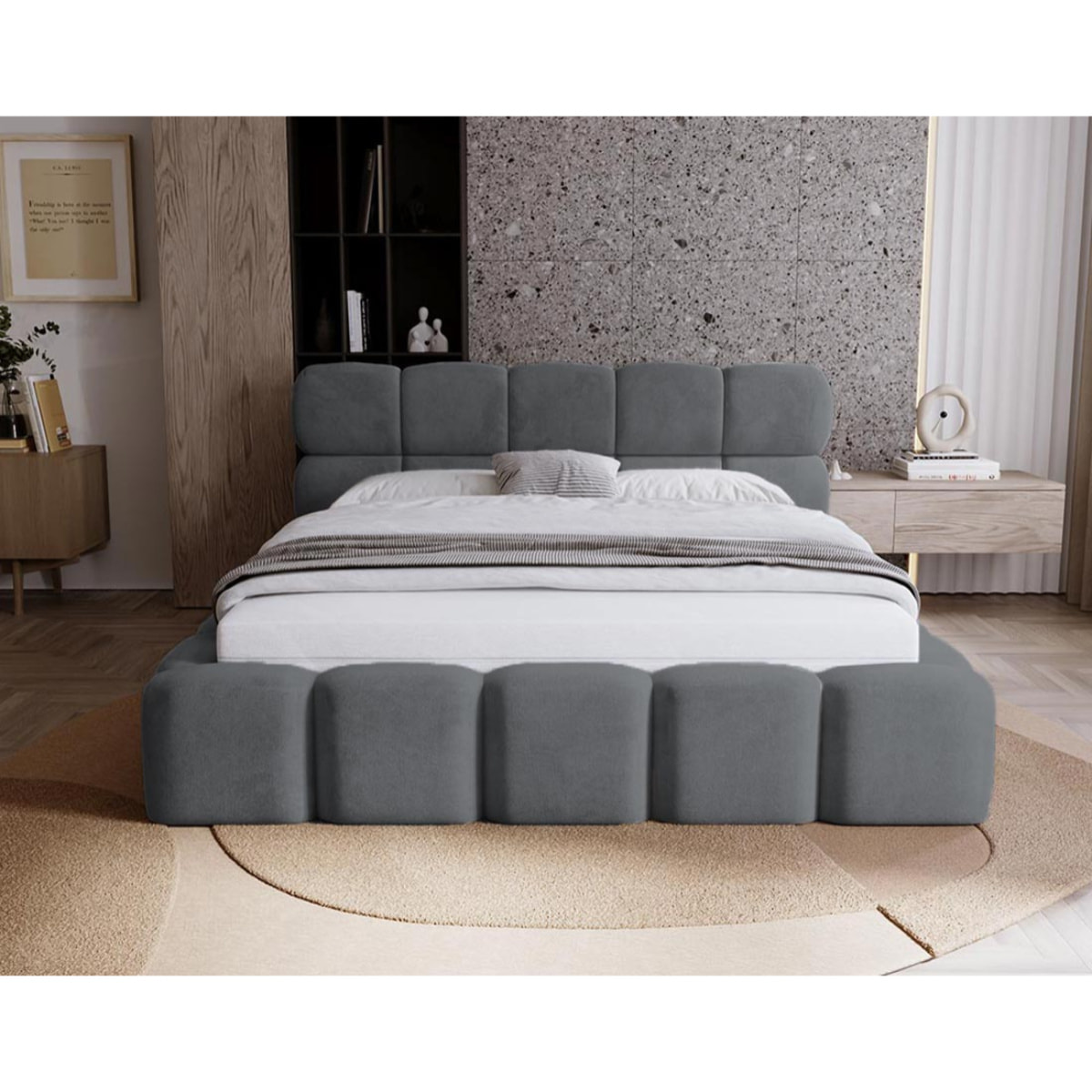 Mariposa - lit coffre - 140x200 cm - sommier inclus - en velours - Gris Anthracite