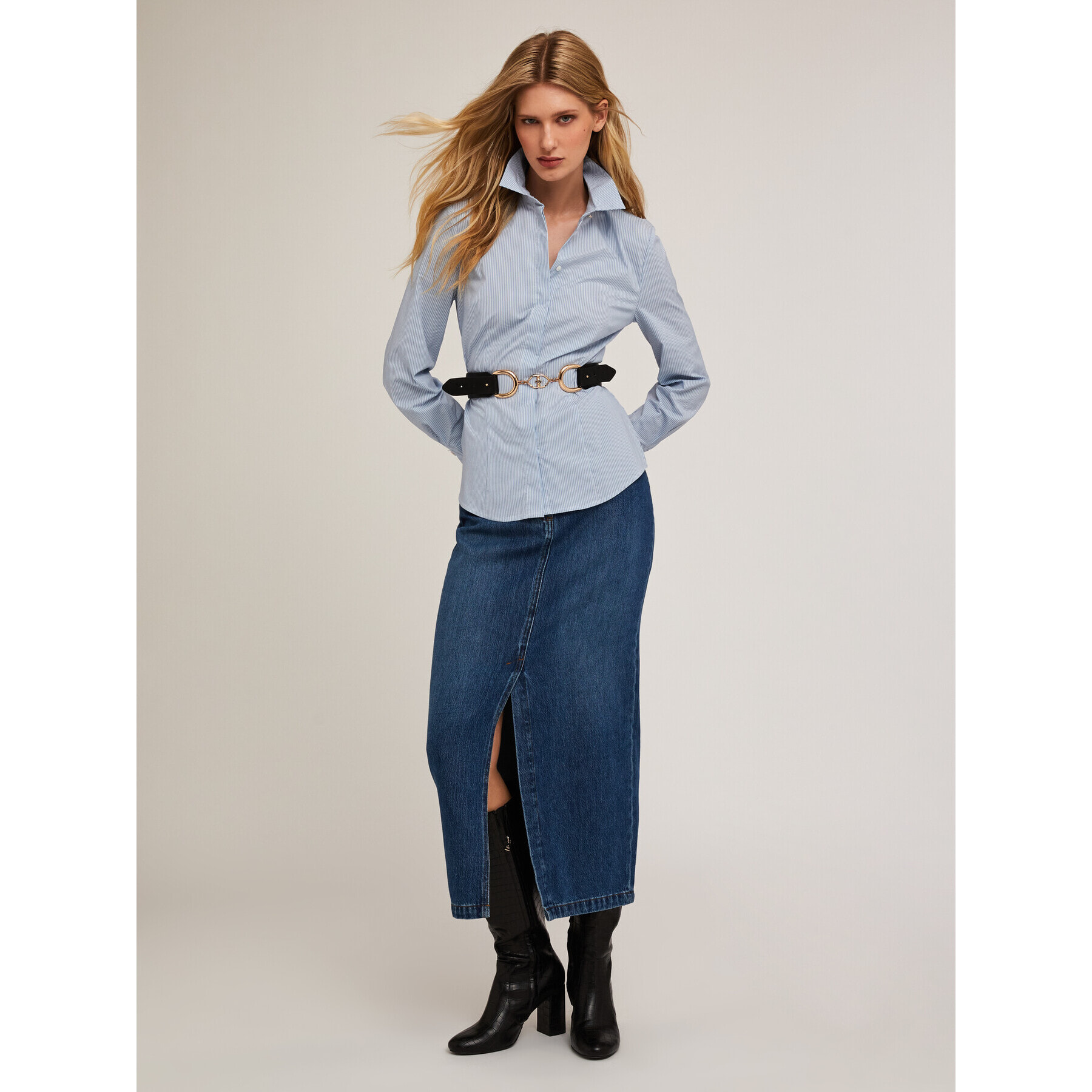 Motivi - Camicia in popeline a righe - Azzurro