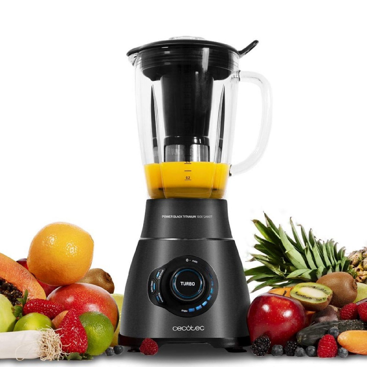 Cecotec Mixeur-blender avec verre Power Titanium 1250W avec filtre pour jus, en