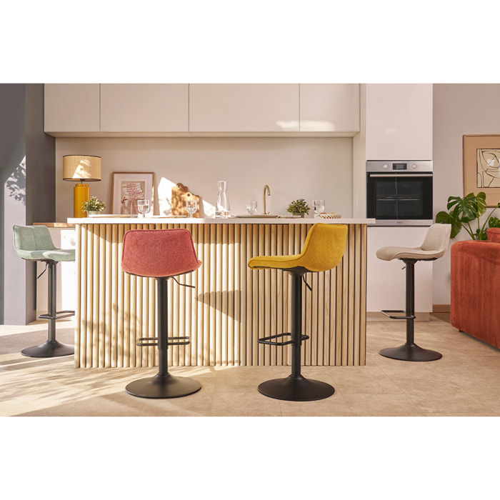 Tabourets de bar réglables pivotants 360° en tissu taupe et métal noir (lot de 2) BOOST