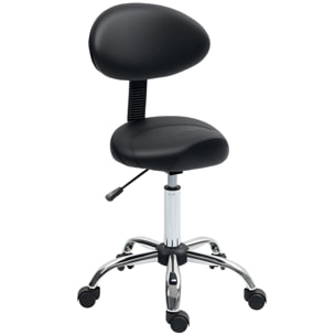 Taburete Giratorio Taburete con Ruedas y Respaldo Extraíble Taburete de Trabajo con Altura Regulable 83-98 cm Asiento Tapizado de Cuero Sintético Negro