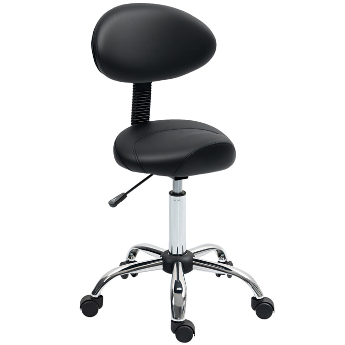Taburete Giratorio Taburete con Ruedas y Respaldo Extraíble Taburete de Trabajo con Altura Regulable 83-98 cm Asiento Tapizado de Cuero Sintético Negro