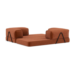 Poppy - canapé 3 places convertible en velours côtelé - Terracotta