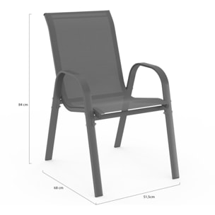 Chaises de jardin empilables textilène gris - lot de 6
