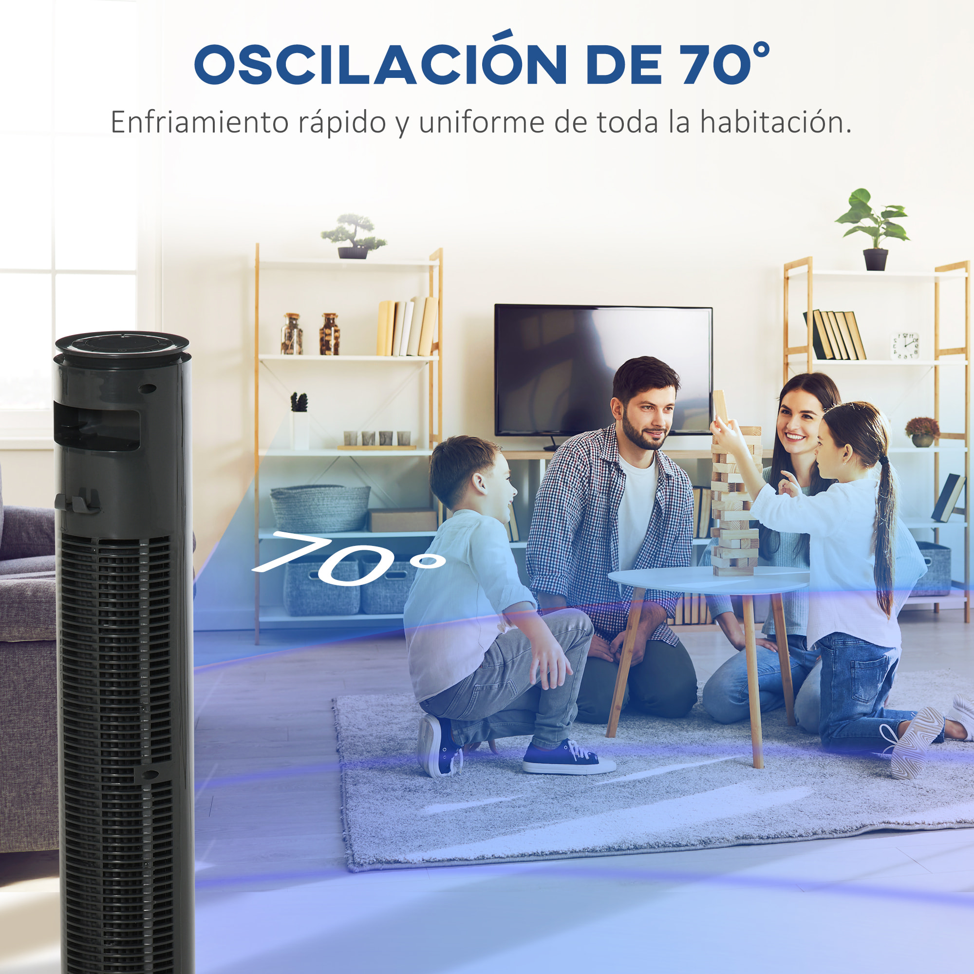 Ventilador de Torre, Ventilador de Pie Silencioso con Control Remoto, 3 Velocidades, 3 Modos, Temporizador 10H, Oscilación 70°, Pantalla LED, para Hogar y Oficina, Gris Oscuro
