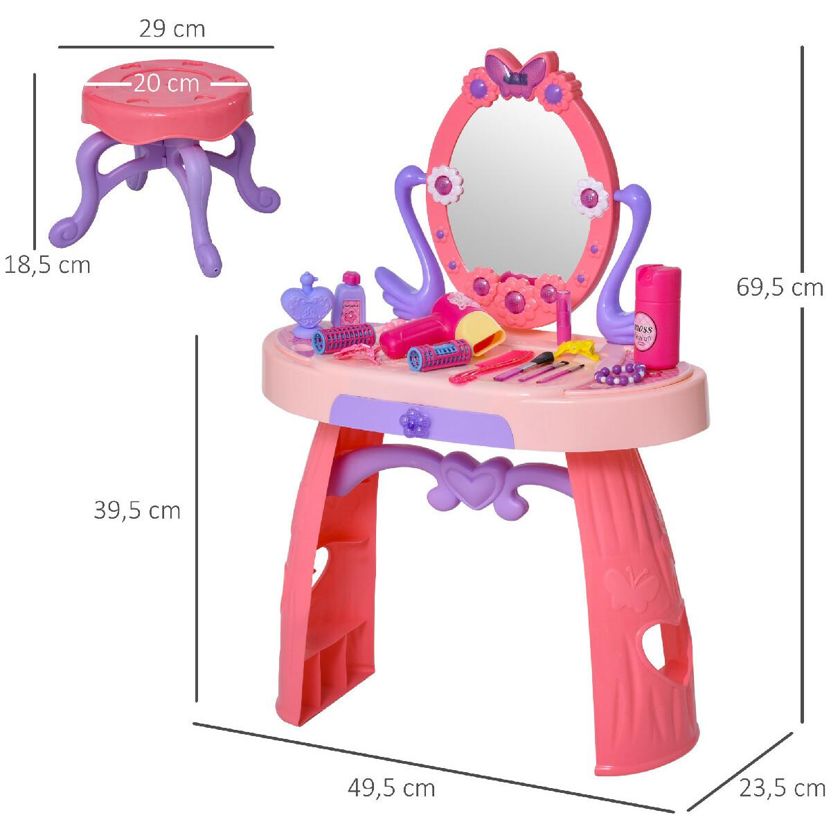 Coiffeuse enfant avec tabouret et lumières et sons rose dim. 49L x 23l x H69 cm