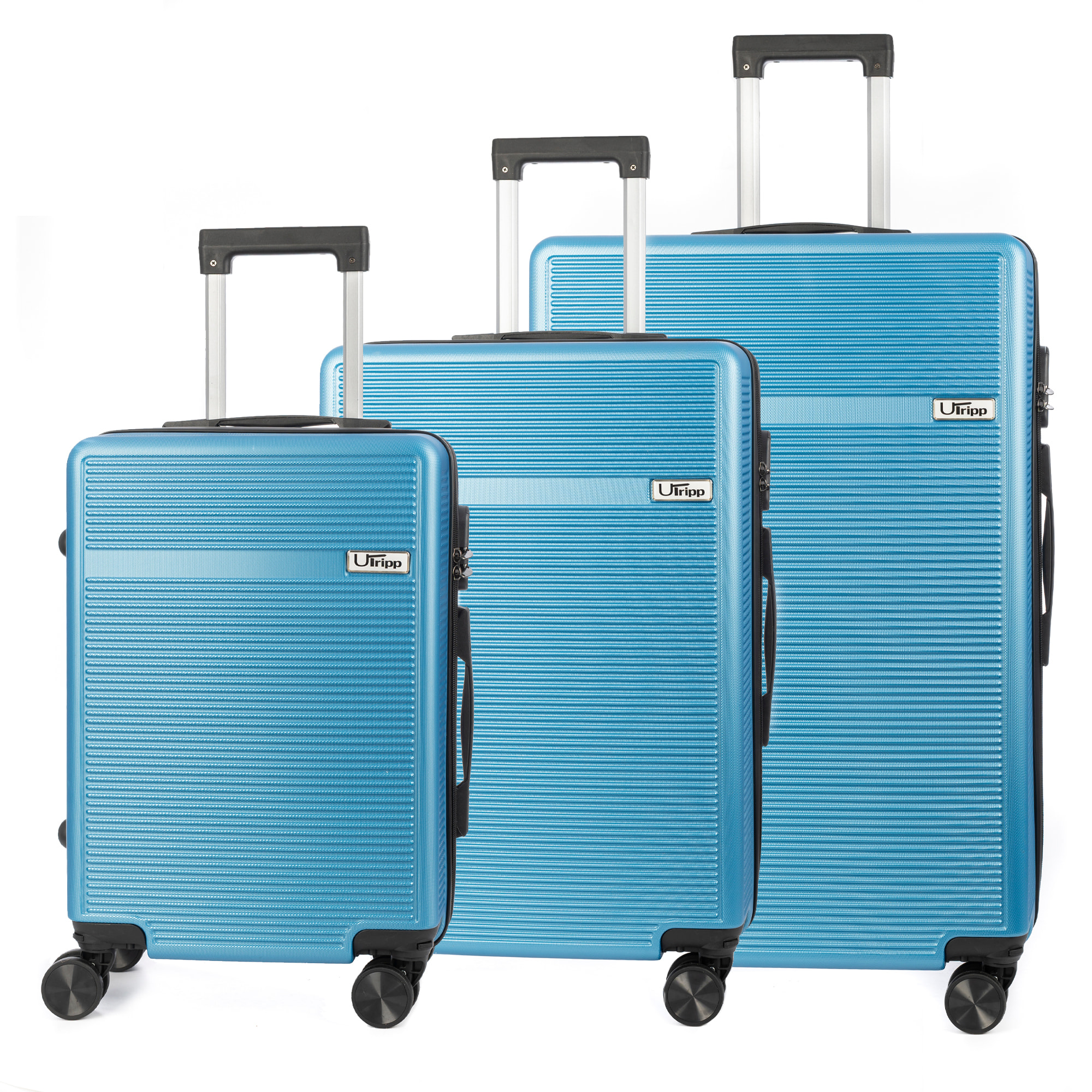 DAM Juego de 3 maletas Trolley, en material ligero ABS de alta resistencia. Cerradura numérica y 4 ruedas dobles extraíbles y giratorias 360°. 50x29x76 Cm. Color: Azul Vaquero