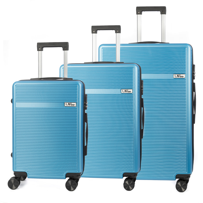 DAM Juego de 3 maletas Trolley, en material ligero ABS de alta resistencia. Cerradura numérica y 4 ruedas dobles extraíbles y giratorias 360°. 50x29x76 Cm. Color: Azul Vaquero