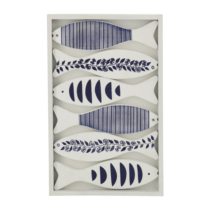 J-Line Objet Mural Poisson à Motifs - bleu/blanc