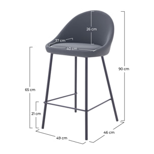 Lot de 2 chaises pour îlot central 65 cm en cuir synthétique gris - Misty