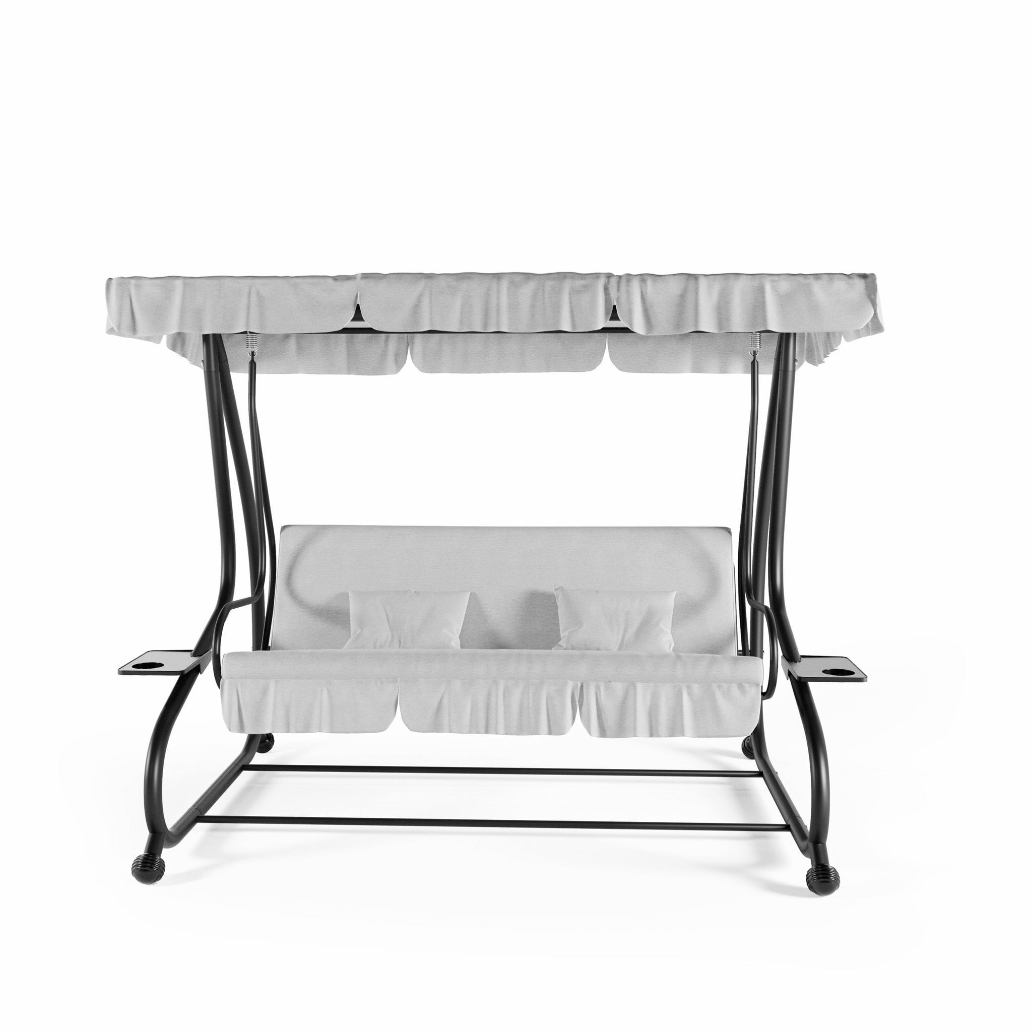 Dondolo 3 Posti Reclinabile Tettuccio Parasole Regolabile Cuscini Imbottiti Diventa Letto Struttura Robusta In Acciaio 200 x 120 x 160 cm Grigio