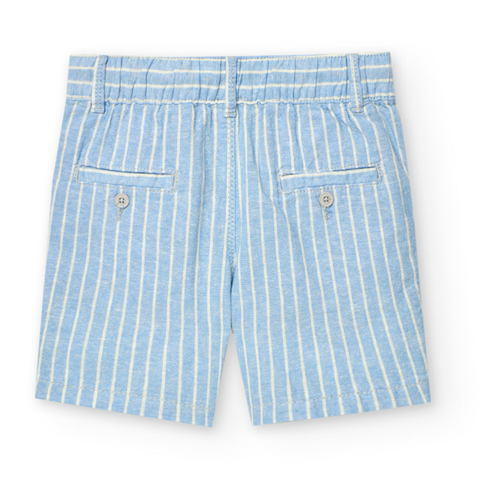 Bermudas listadas niÃ±o, lino, estampado de rayas, azul claro