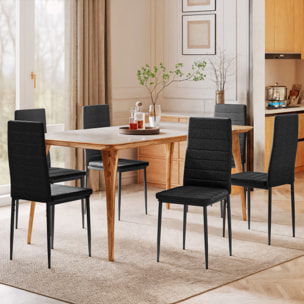 Pack de 6 Sillas de Comedor Modernas, Sillas de Cocina Tapizadas en Lino Sintético con Respaldo Alto y Patas de Metal, para Salón, Negro