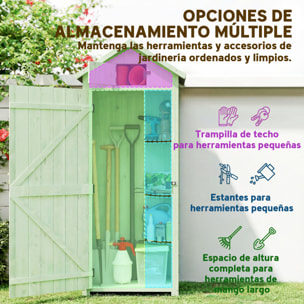 Armario de Jardín de Madera 77x54,2x179 cm 0,3 m² Cobertizo para Almacenaje de Herramientas con 3 Estantes y 2 Puertas con Cerrojo para Patio Terraza Verde