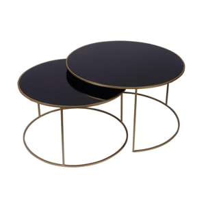 Tables basses gigognes rondes design métal doré et verre teinté noir (lot de 2) ROXO