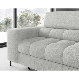 Elisa - canapé d'angle droit 5 places convertible avec coffre et têtières réglables en tissu bouclette - Gris clair